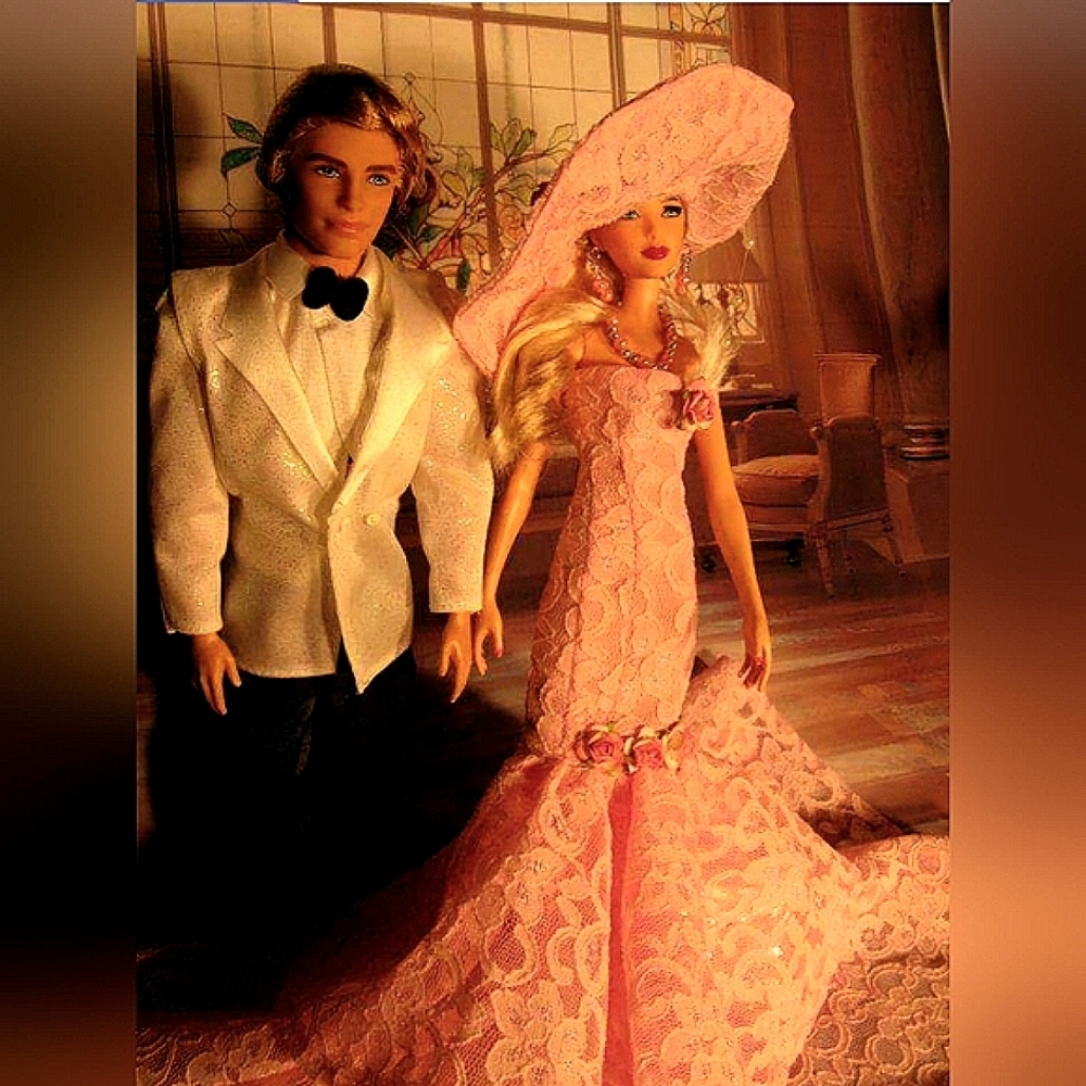 New OOAK Fashionable Barbie Doll in Gown Hat & Jewelry